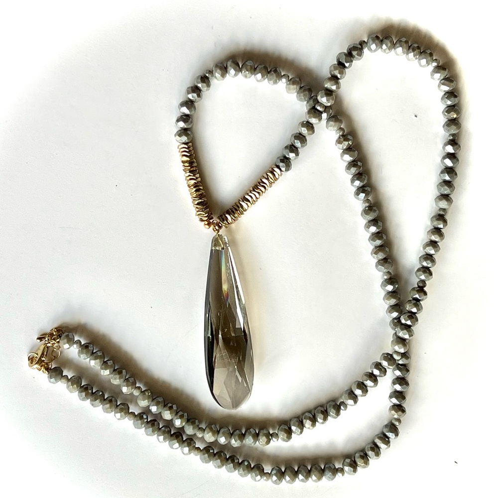 Long Crystal Drop Necklace Elegant Faceted Glass Bead Artisan Designed Art